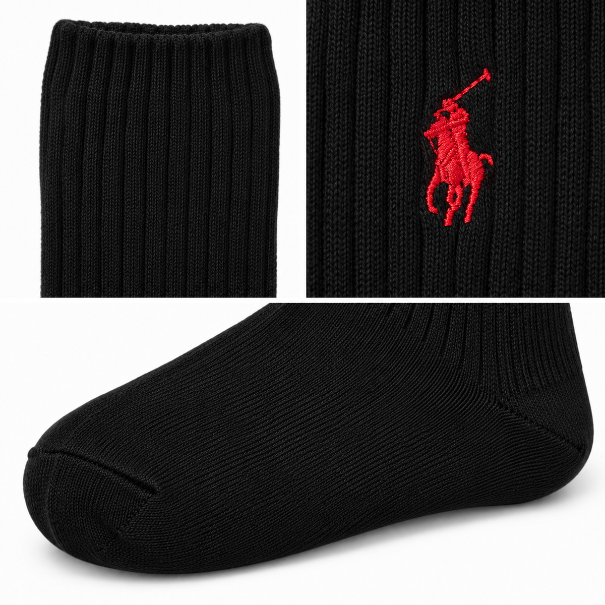 RL Cotton-Blend Crew Socks — Polo Black/Red — editorial detail