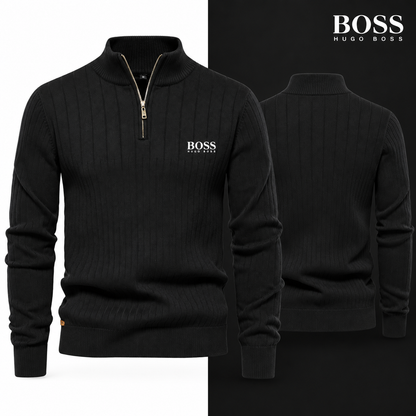 Black colour variant of the HB Ribbed Quarter-Zip Jumper