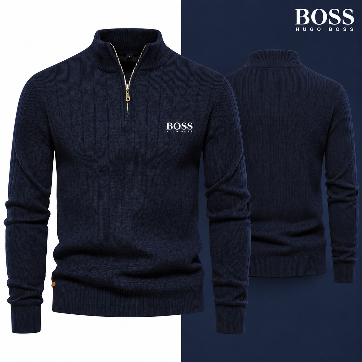 Navy Blue colour variant of the HB Ribbed Quarter-Zip Jumper
