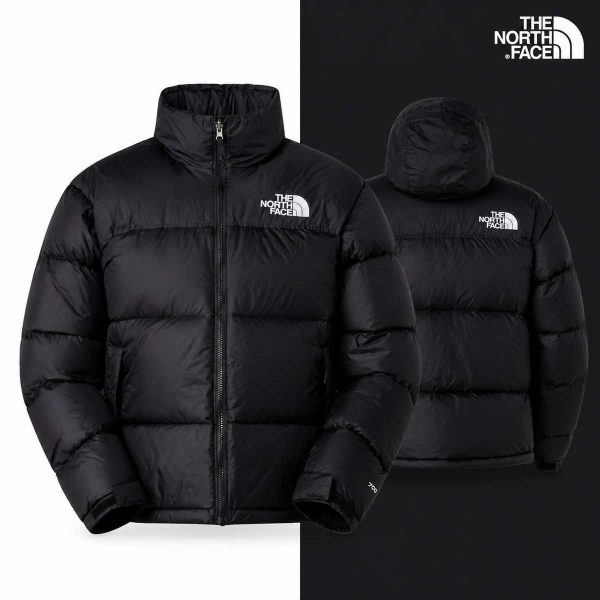 TNF Men’s 1996 Retro Nuptse Jacket in TNF Black-NPF-R, isolated front and source-backed secondary view.