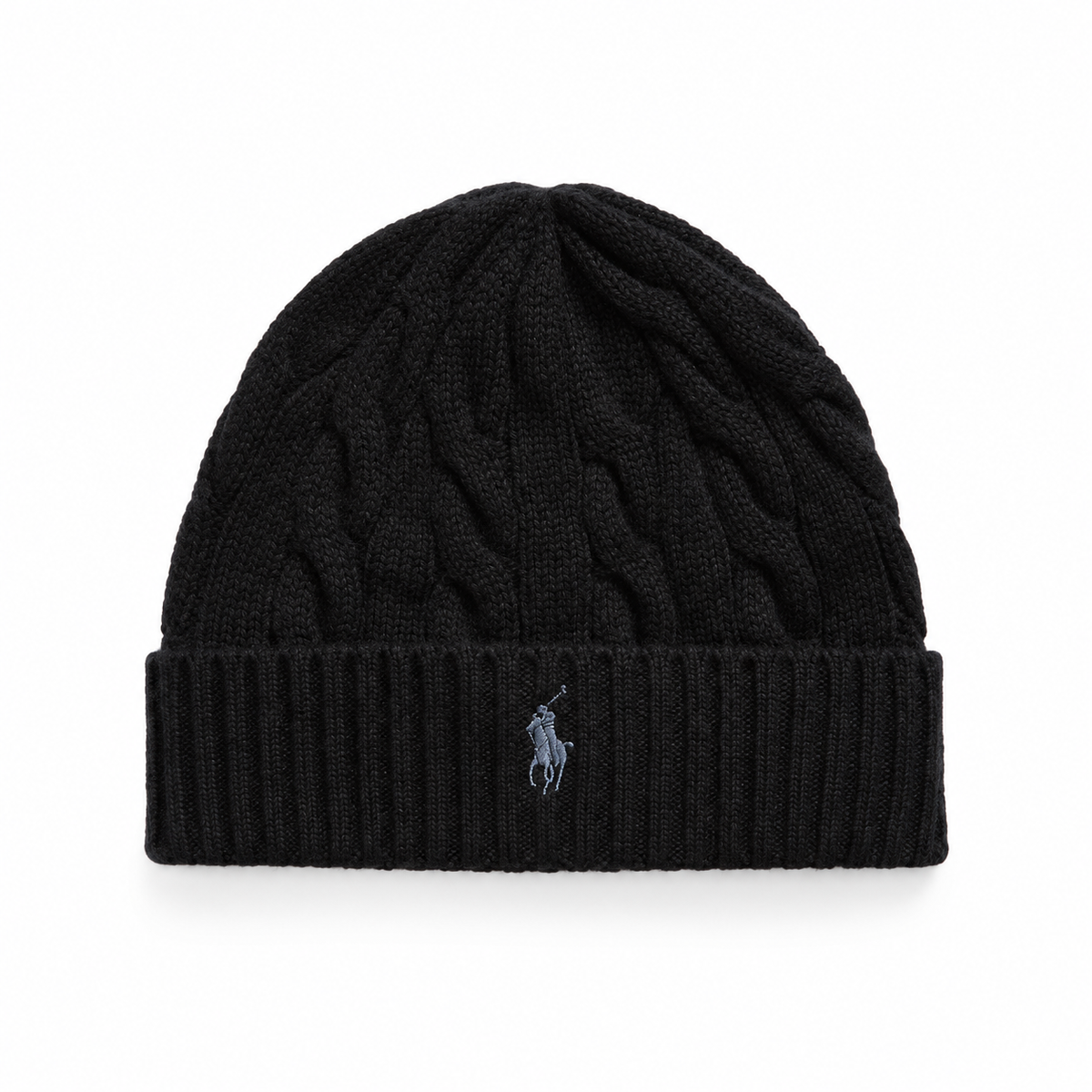 RL Wool-Cashmere Cable-Knit Beanie — Polo Black — hero front