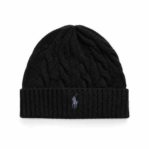 RL Wool-Cashmere Cable-Knit Beanie — Polo Black — hero front
