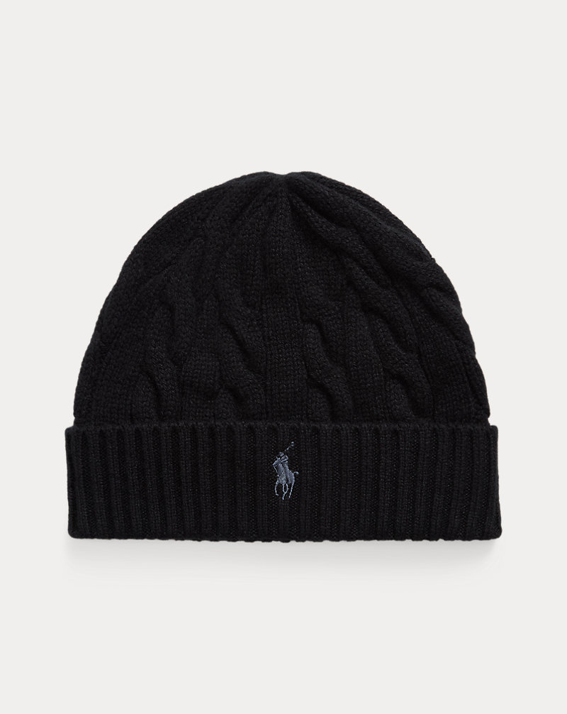 RL Wool-Cashmere Cable-Knit Beanie — Polo Black — colour