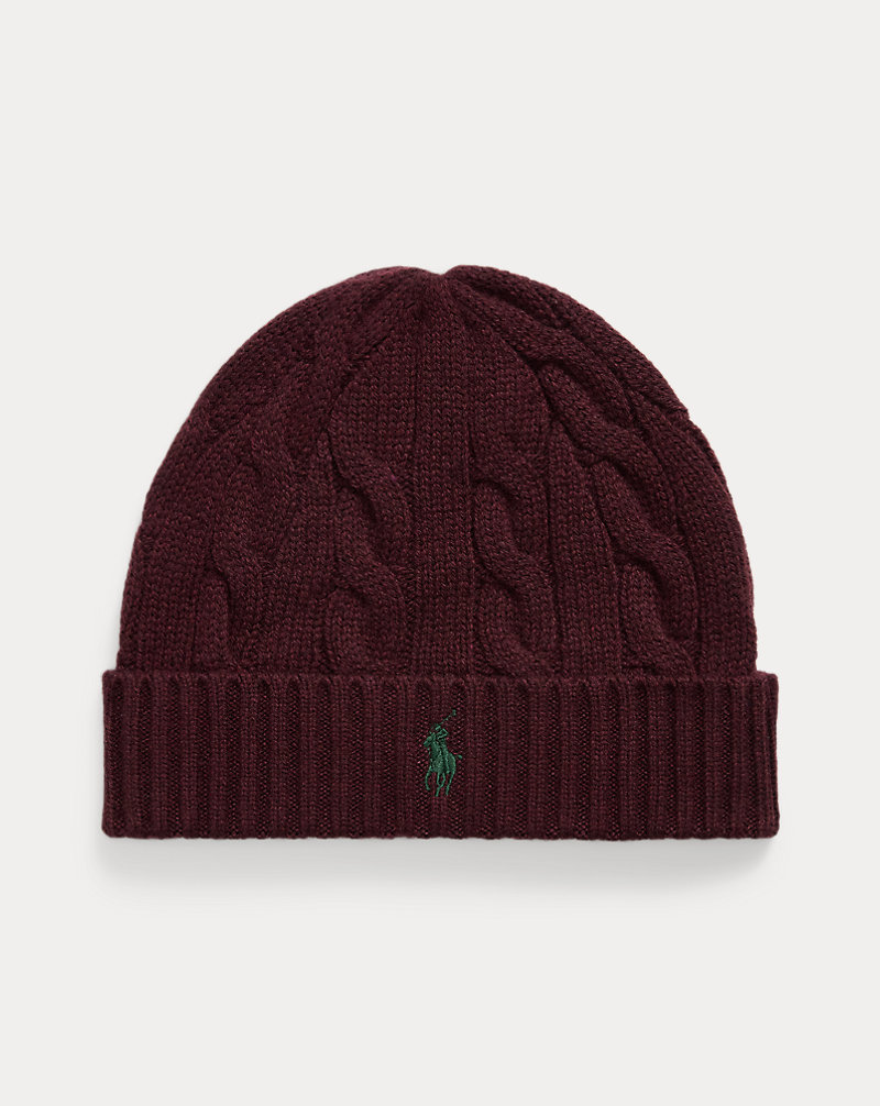RL Wool-Cashmere Cable-Knit Beanie — Dark Red — colour