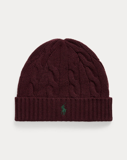 RL Wool-Cashmere Cable-Knit Beanie — Dark Red — colour