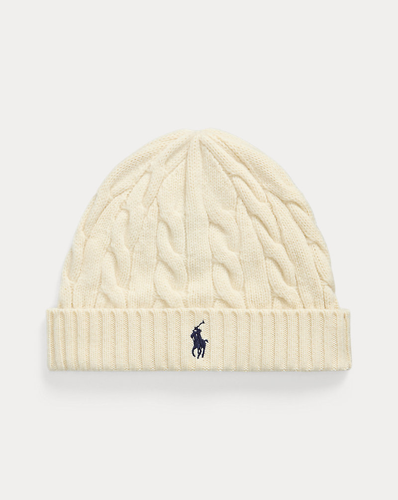 RL Wool-Cashmere Cable-Knit Beanie — Cream — colour