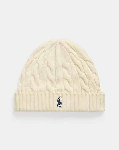 RL Wool-Cashmere Cable-Knit Beanie — Cream — colour