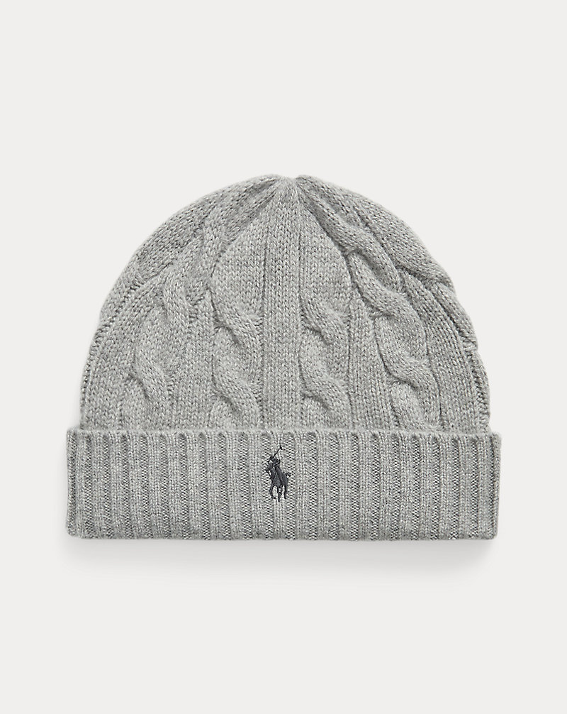 RL Wool-Cashmere Cable-Knit Beanie — Heathered Tawny Grey — colour