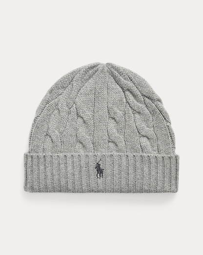 RL Wool-Cashmere Cable-Knit Beanie — Heathered Tawny Grey — colour