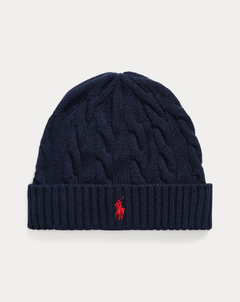 RL Wool-Cashmere Cable-Knit Beanie — Hunt Blue — colour