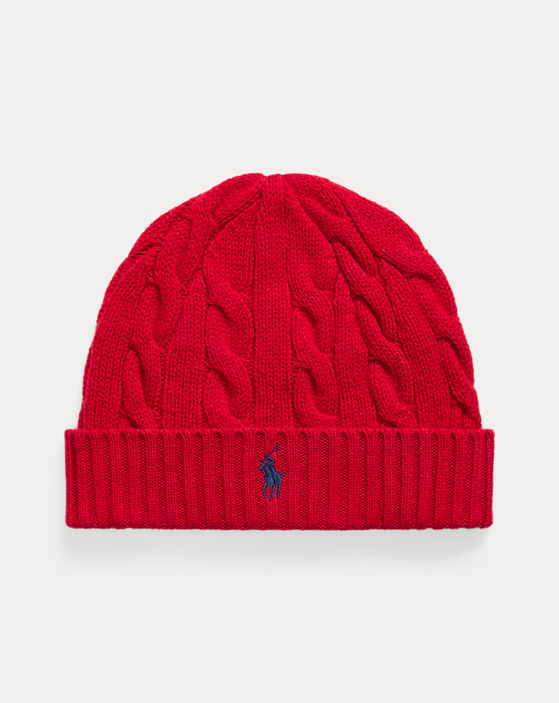 RL Wool-Cashmere Cable-Knit Beanie — Red — colour