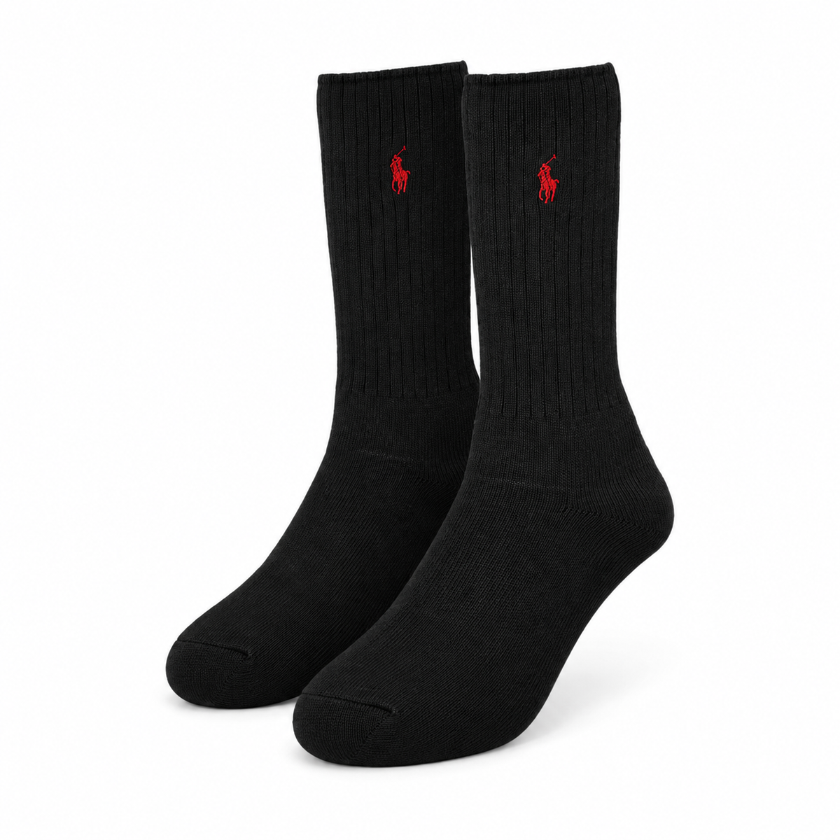 RL Cotton-Blend Crew Socks — Polo Black/Red — hero front