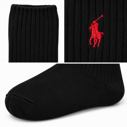 RL Cotton-Blend Crew Socks — Polo Black/Red — editorial detail