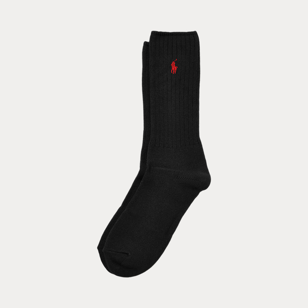 RL Cotton-Blend Crew Socks — Polo Black/Red — colour