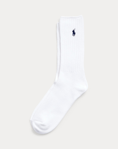 RL Cotton-Blend Crew Socks — Polo White/Navy — colour