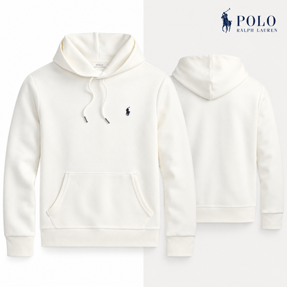 RL Double-Knit Pullover Hoodie in White, front and back views