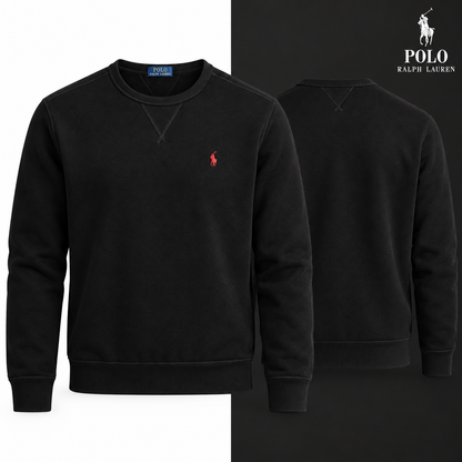 RL Fleece Crew-Neck Sweatshirt in Black, front and back views