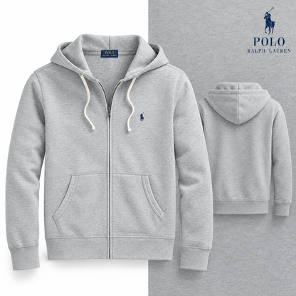 RL Full-Zip Fleece Hoodie in Andover Heather, front and back views
