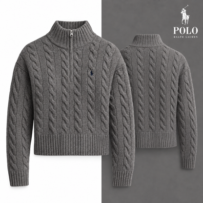 Flannel Grey Heather cable-knit half-zip jumper colour variant